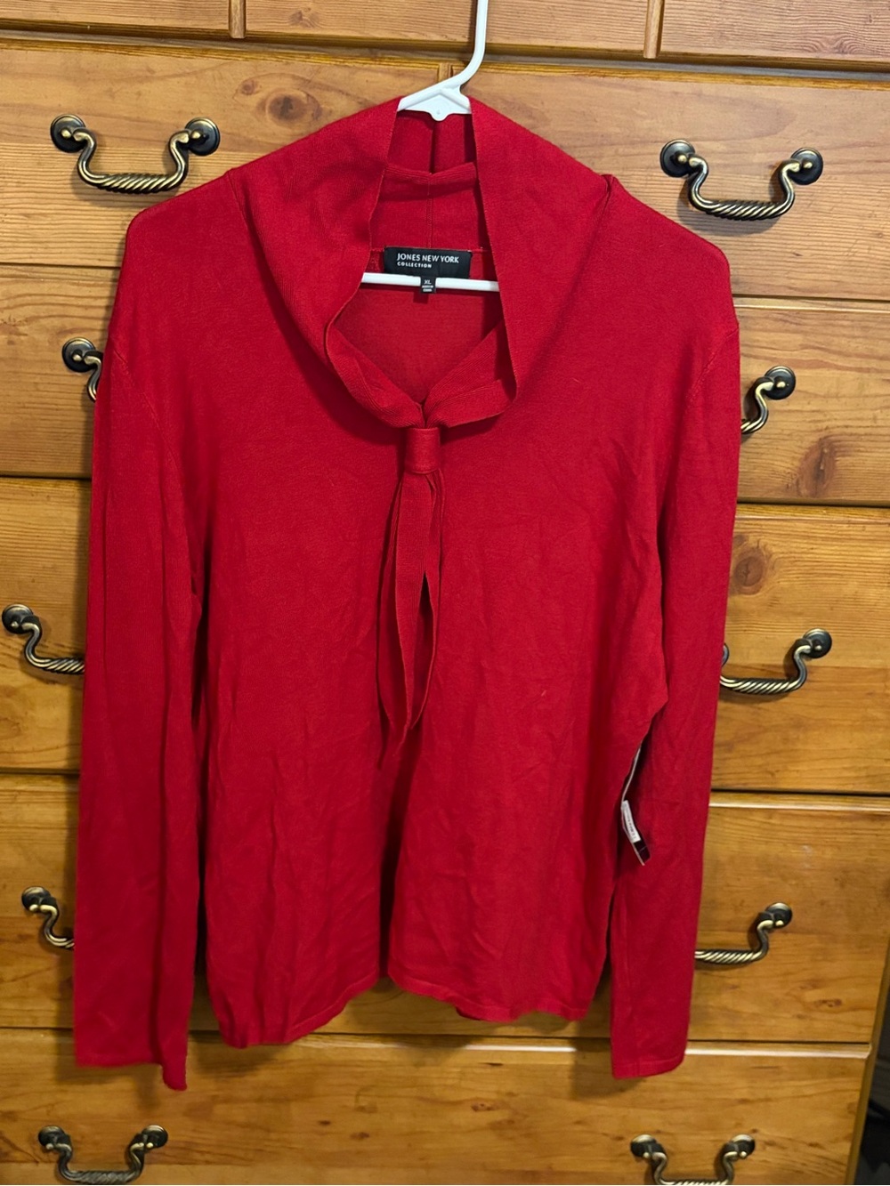 Jones New York Red Cowl Neck Tie Sweater